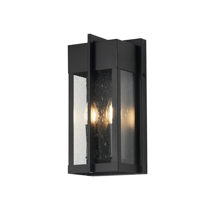 Studley - 2 Light Outdoor Flush Wall Light - Satin Black with Seeded Clear Glass