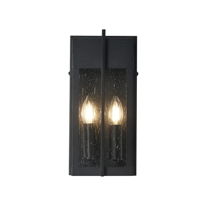 Studley - 2 Light Outdoor Flush Wall Light - Satin Black with Seeded Clear Glass