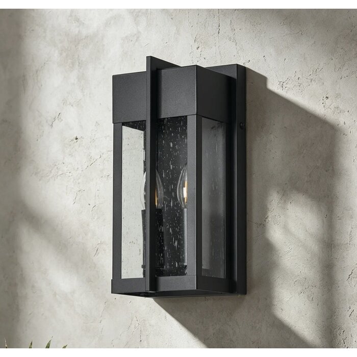 Studley - 2 Light Outdoor Flush Wall Light - Satin Black with Seeded Clear Glass