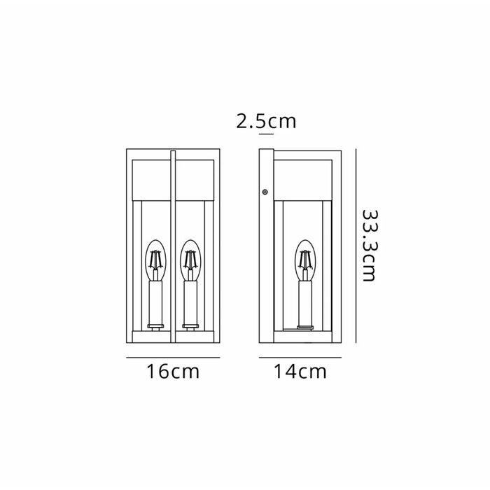 Studley - 2 Light Outdoor Flush Wall Light - Satin Black with Seeded Clear Glass