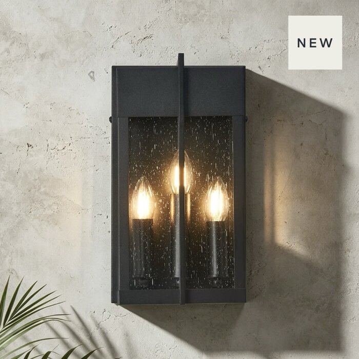 Studley - 3 Light Outdoor Flush Wall Light - Satin Black with Seeded Clear Glass