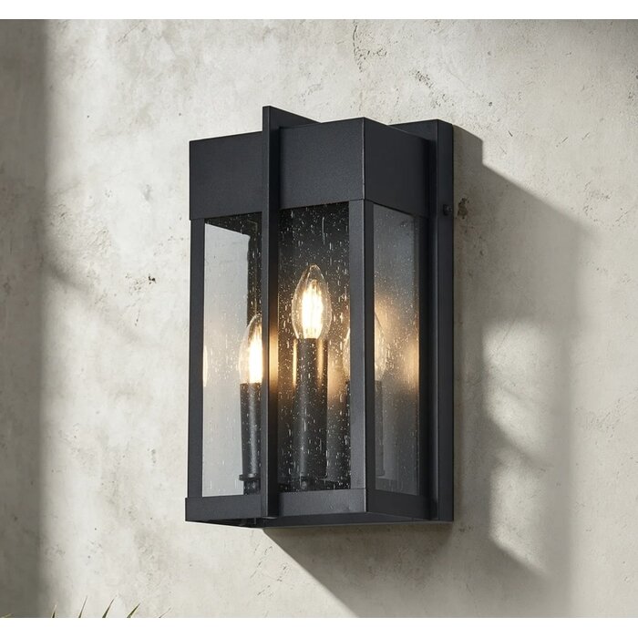 Studley - 3 Light Outdoor Flush Wall Light - Satin Black with Seeded Clear Glass