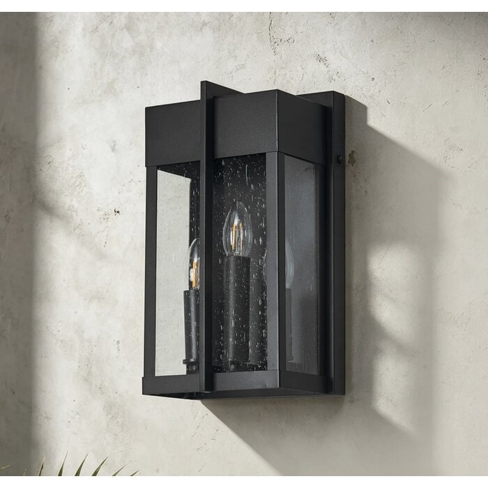 Studley - 3 Light Outdoor Flush Wall Light - Satin Black with Seeded Clear Glass
