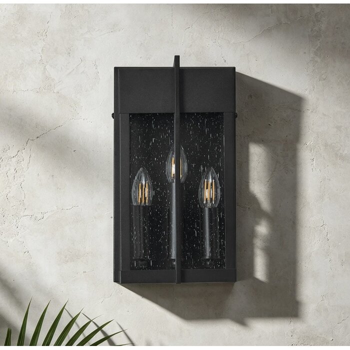 Studley - 3 Light Outdoor Flush Wall Light - Satin Black with Seeded Clear Glass