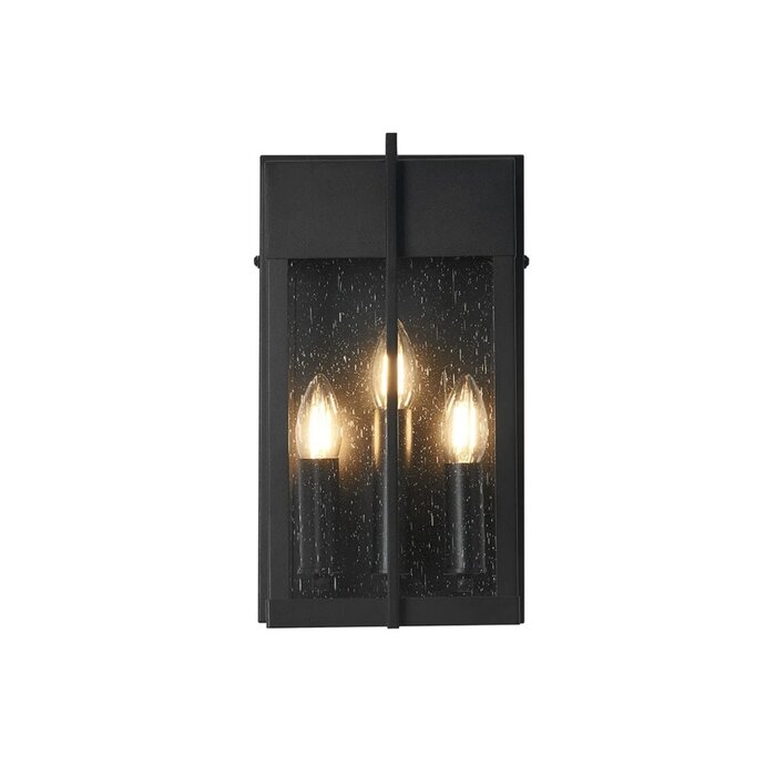 Studley - 3 Light Outdoor Flush Wall Light - Satin Black with Seeded Clear Glass