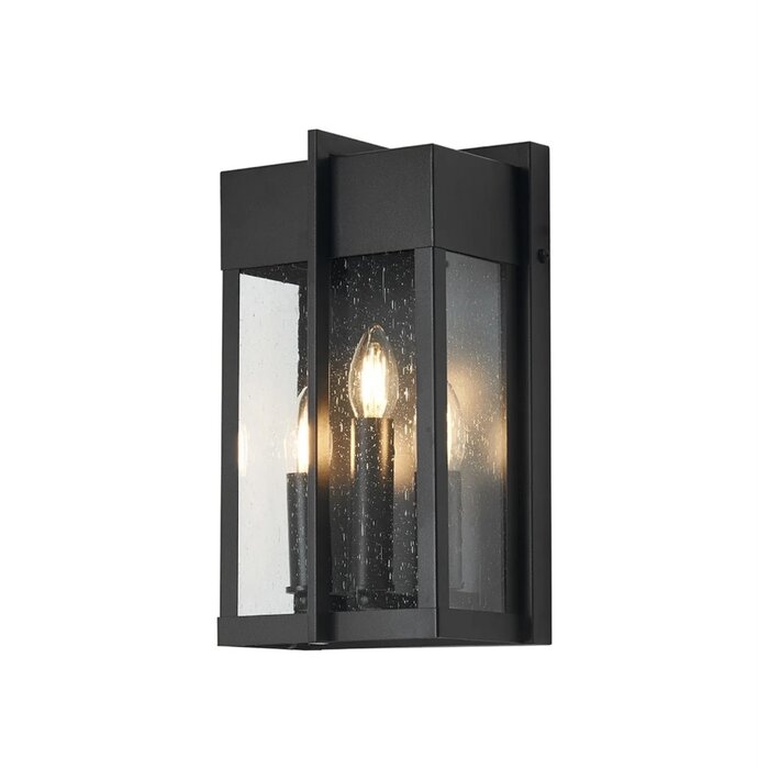 Studley - 3 Light Outdoor Flush Wall Light - Satin Black with Seeded Clear Glass