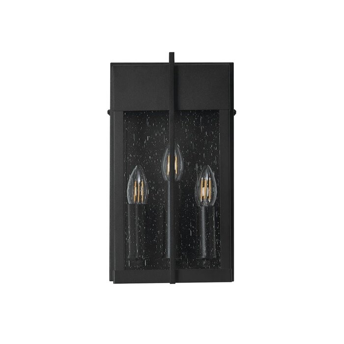Studley - 3 Light Outdoor Flush Wall Light - Satin Black with Seeded Clear Glass
