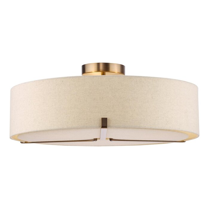 Santino 3 Light Semi-Flush Antique Bronze With Natural Linen Shade