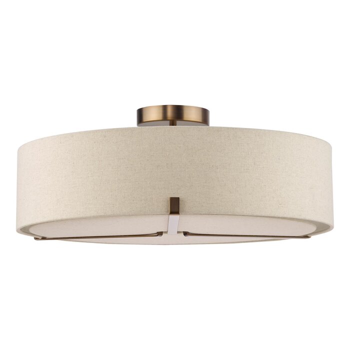 Santino 3 Light Semi-Flush Antique Bronze With Natural Linen Shade