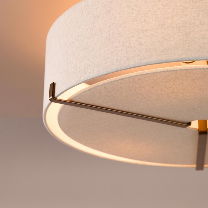 Santino 3 Light Semi-Flush Antique Bronze With Natural Linen Shade