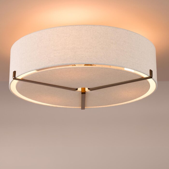 Santino 3 Light Semi-Flush Antique Bronze With Natural Linen Shade
