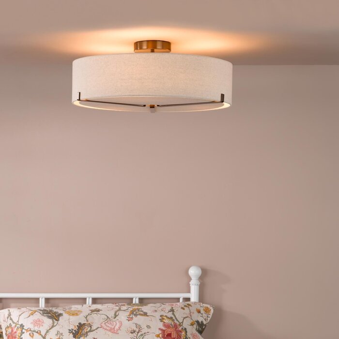 Santino 3 Light Semi-Flush Antique Bronze With Natural Linen Shade