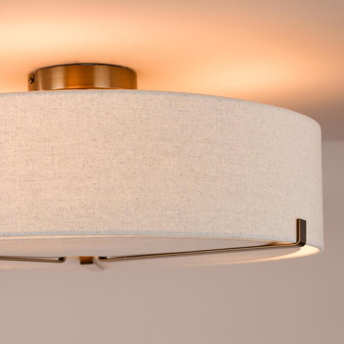 Santino 3 Light Semi-Flush Antique Bronze With Natural Linen Shade