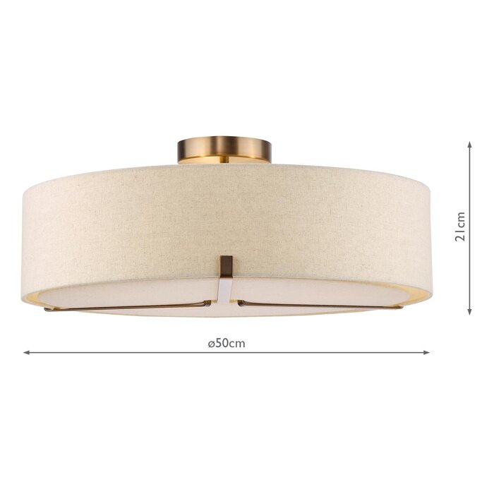 Santino 3 Light Semi-Flush Antique Bronze With Natural Linen Shade