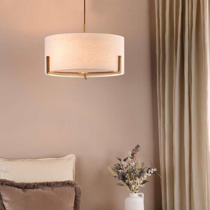 Santino 3 Light Pendant Antique Bronze and Natural With Natural Linen Shade