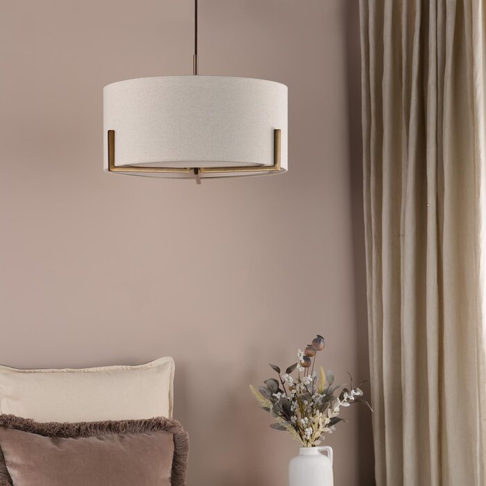 Santino 3 Light Pendant Antique Bronze and Natural With Natural Linen Shade