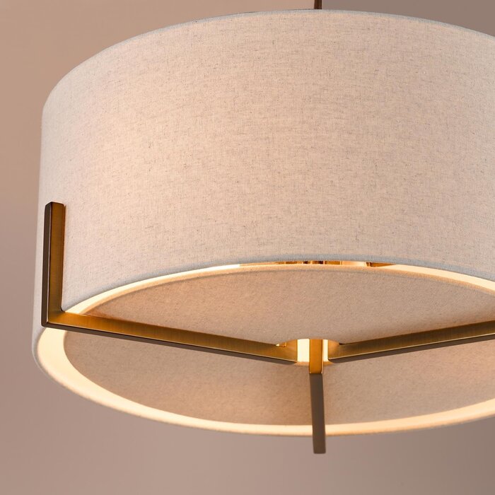 Santino 3 Light Pendant Antique Bronze and Natural With Natural Linen Shade