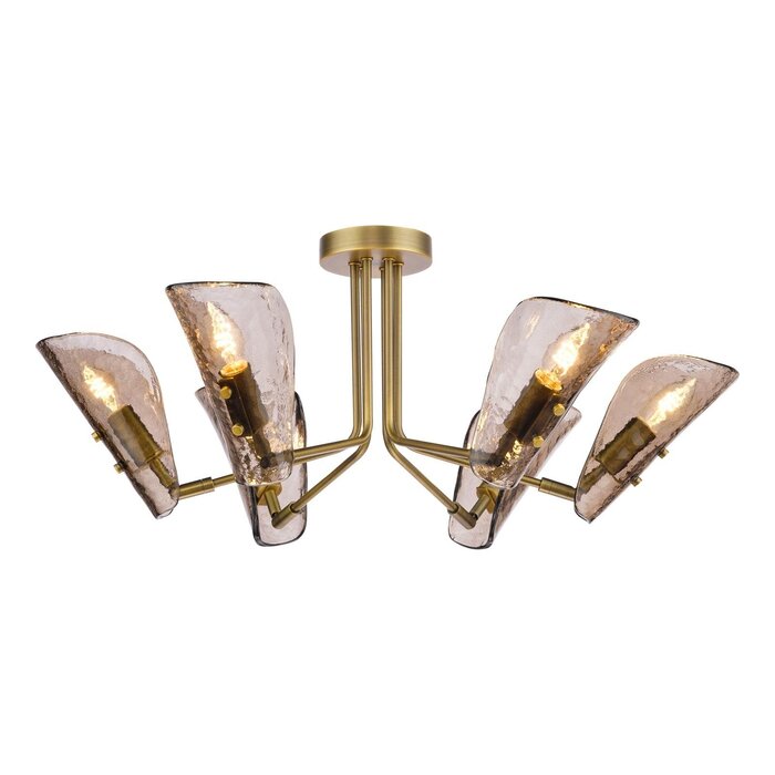 Ordelle - 6 Light Adjustable Semi-Flush Ceiling Light - Antique Bronze and Tea Smoked Glass