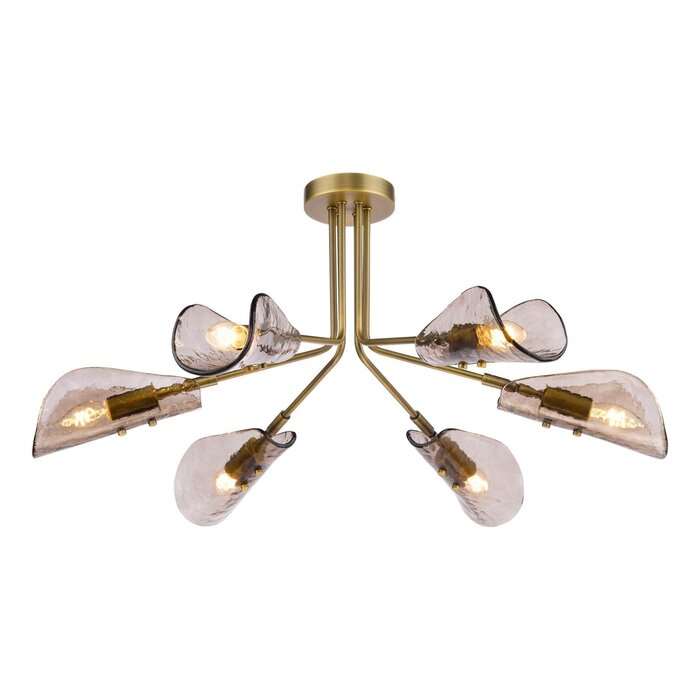 Ordelle - 6 Light Adjustable Semi-Flush Ceiling Light - Antique Bronze and Tea Smoked Glass