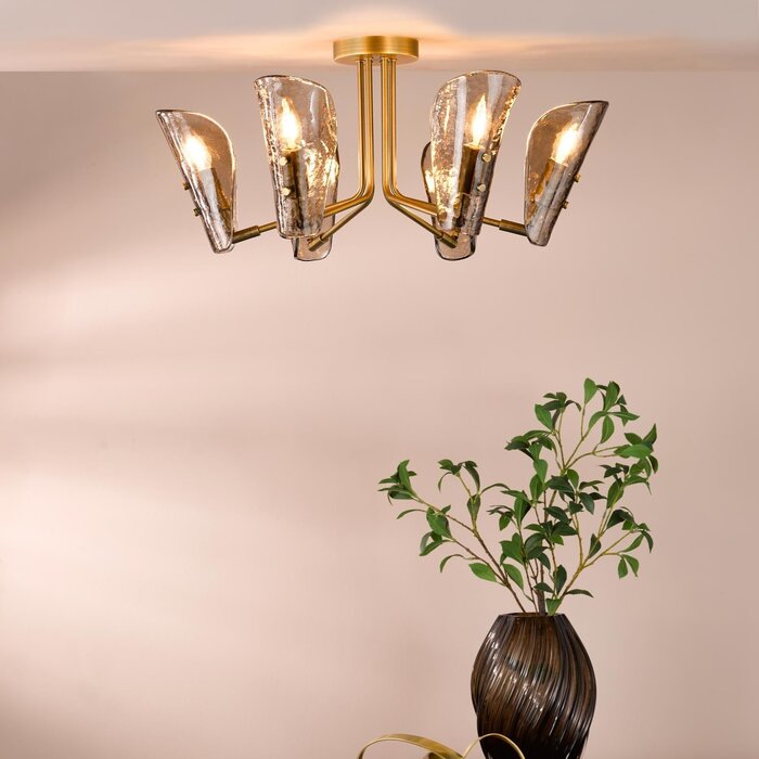 Ordelle - 6 Light Adjustable Semi-Flush Ceiling Light - Antique Bronze and Tea Smoked Glass