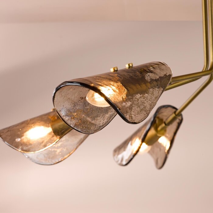 Ordelle - 6 Light Adjustable Semi-Flush Ceiling Light - Antique Bronze and Tea Smoked Glass