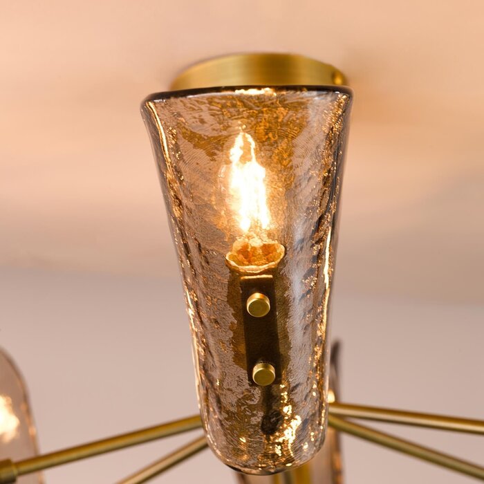 Ordelle - 6 Light Adjustable Semi-Flush Ceiling Light - Antique Bronze and Tea Smoked Glass