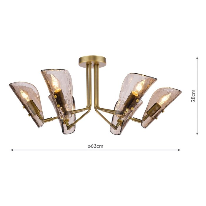 Ordelle - 6 Light Adjustable Semi-Flush Ceiling Light - Antique Bronze and Tea Smoked Glass