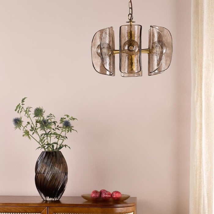 Megara - 6 Light Ceiling Pendant - Antique Bronze and Tea Smoked Glass