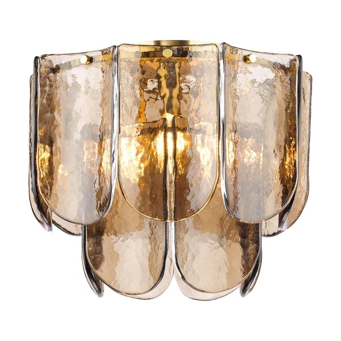 Anielle 3 Light Flush Natural Brass and Tea Smoked Glass