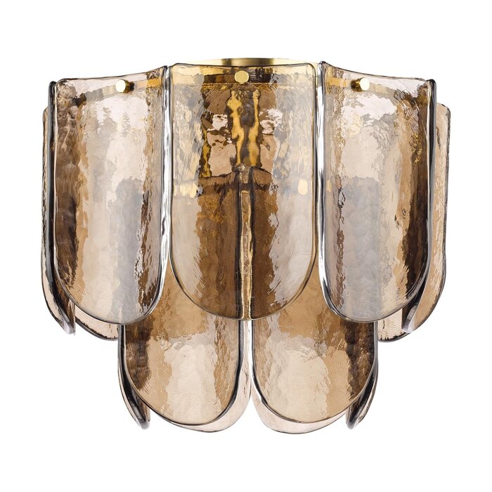 Anielle 3 Light Flush Natural Brass and Tea Smoked Glass