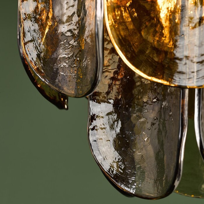 Anielle 3 Light Flush Natural Brass and Tea Smoked Glass