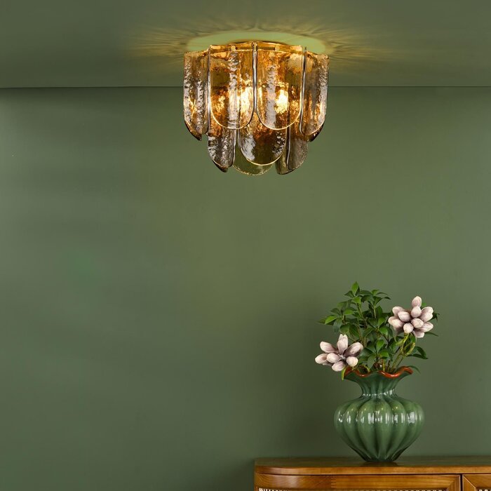 Anielle 3 Light Flush Natural Brass and Tea Smoked Glass