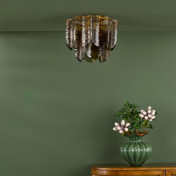 Anielle 3 Light Flush Natural Brass and Tea Smoked Glass