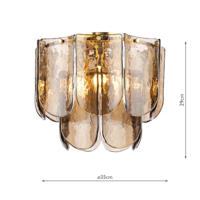 Anielle 3 Light Flush Natural Brass and Tea Smoked Glass
