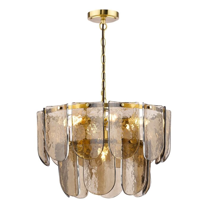 Anielle 7 Light Chandelier Natural Brass and Tea Smoked Glass
