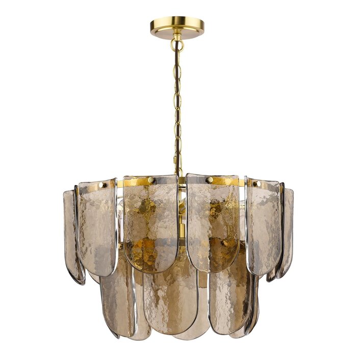 Anielle 7 Light Chandelier Natural Brass and Tea Smoked Glass