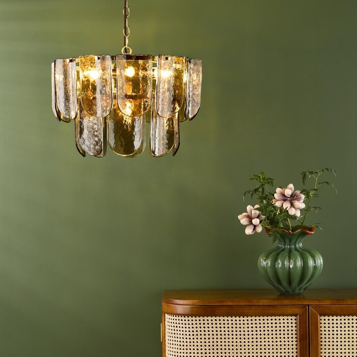 Anielle 7 Light Chandelier Natural Brass and Tea Smoked Glass