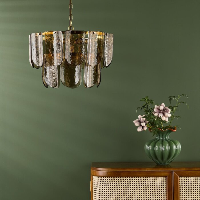 Anielle 7 Light Chandelier Natural Brass and Tea Smoked Glass