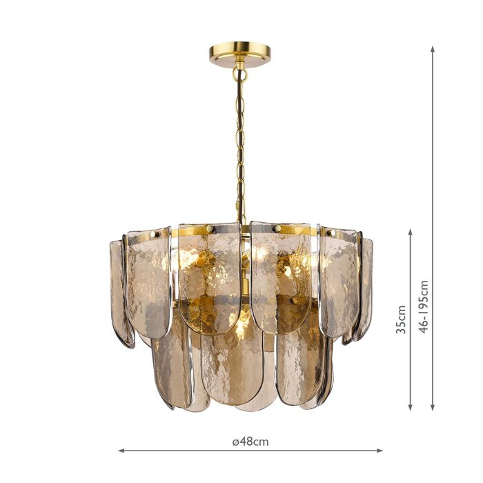 Anielle 7 Light Chandelier Natural Brass and Tea Smoked Glass