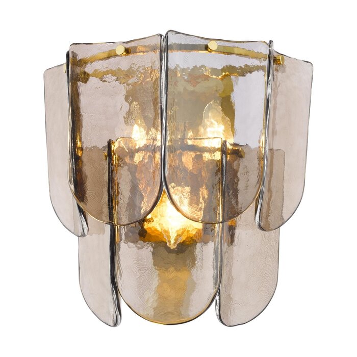 Anielle 3 Light Wall Light Natural Brass and Tea Smoked Glass