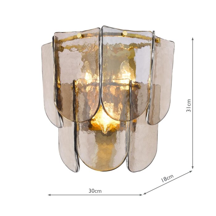 Anielle 3 Light Wall Light Natural Brass and Tea Smoked Glass