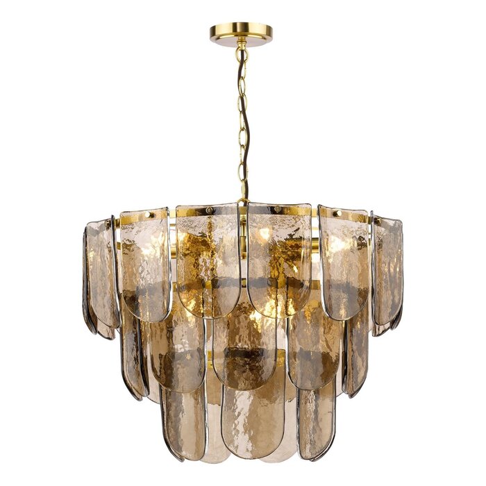 Anielle 9 Light Chandelier Natural Brass and Tea Smoked Glass