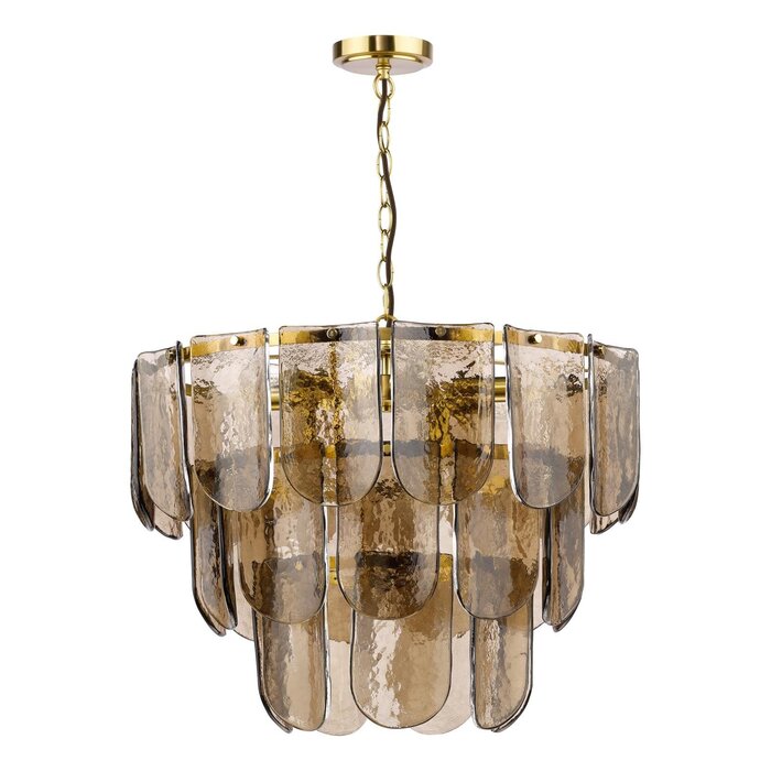 Anielle 9 Light Chandelier Natural Brass and Tea Smoked Glass