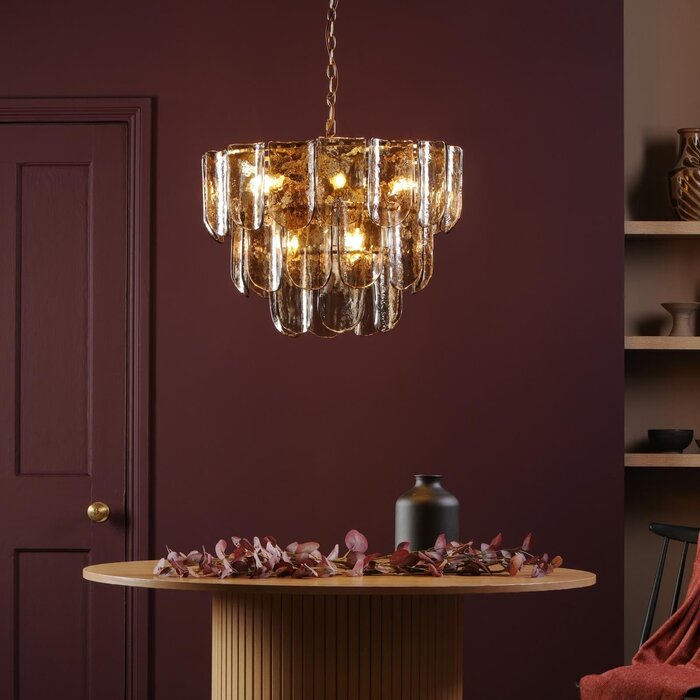 Anielle 9 Light Chandelier Natural Brass and Tea Smoked Glass