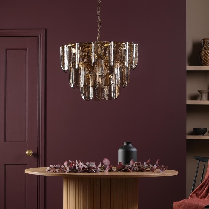 Anielle 9 Light Chandelier Natural Brass and Tea Smoked Glass