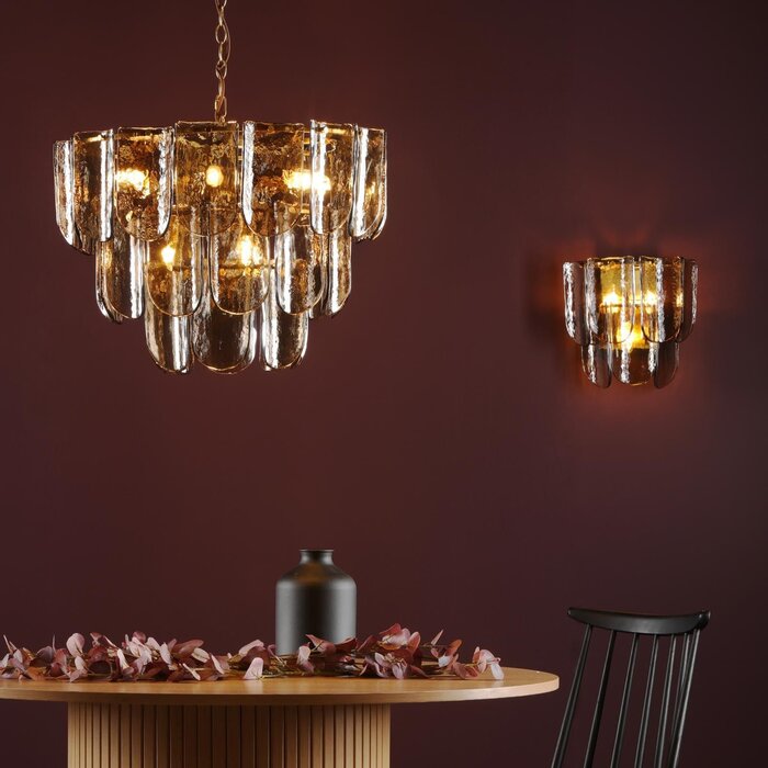 Anielle 9 Light Chandelier Natural Brass and Tea Smoked Glass