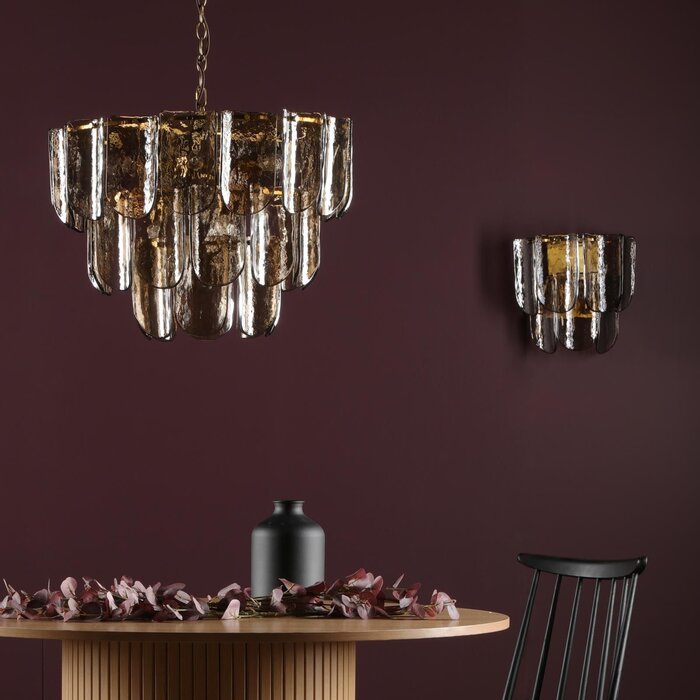 Anielle 9 Light Chandelier Natural Brass and Tea Smoked Glass