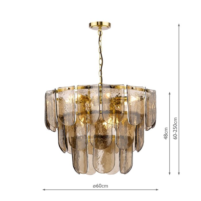 Anielle 9 Light Chandelier Natural Brass and Tea Smoked Glass