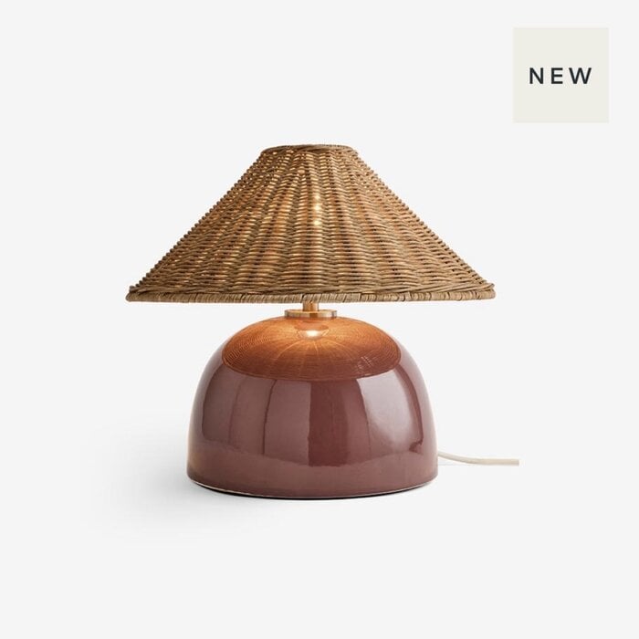 Nora Table Lamp in Burgundy Red & Rattan - MADE