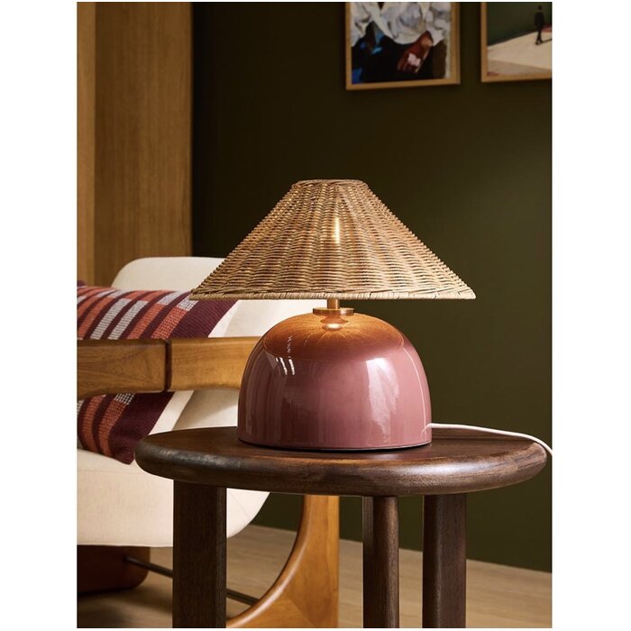 Nora Table Lamp in Burgundy Red & Rattan - MADE